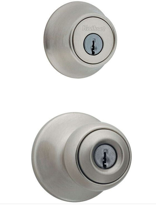 Kwikset Polo Satin Nickel Entry Lock and Single Cylinder Deadbolt Combo Pack - MK Sauder Surplus