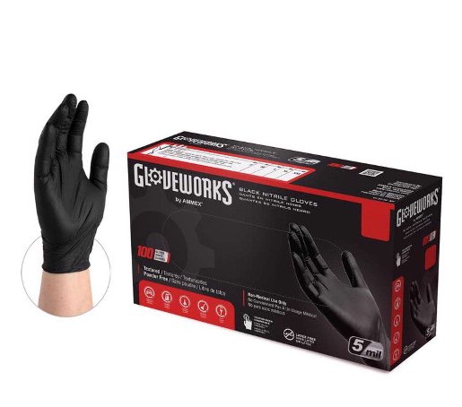 Nitrile Disposable Gloves Large Black Powder Free 100 pk Mfr # GPNB46100 - MK Sauder SurplusNitrile Disposable Gloves