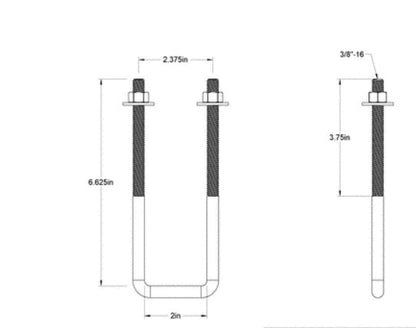 Pack of 4 - Sq U-Bolt Zinc-Plated Steel, 3/8"-16 Thread, 2" Inside W, 6-5/8" H - MK Sauder Surplus